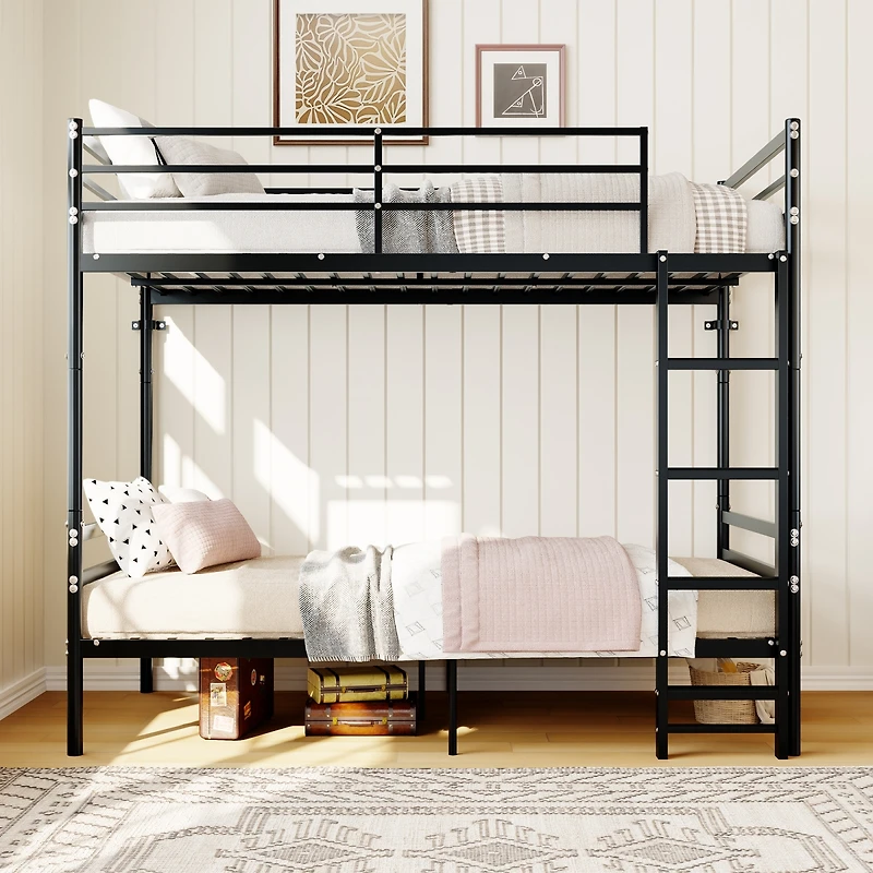 Streamdale Furniture Heavy-Duty Metal Bunk Bed with Guardrail and Ladder
