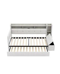 Streamdale Furniture Upholstered Daybed with Trundle, Storage, Usb and Led Lights
