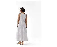 Reistor Women's Embroidered Cotton Tiered Wrap Maxi Dress
