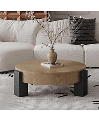 Streamdale Furniture 33'' Round Wood Coffee Table with Hidden Storage and 3 Block Legs