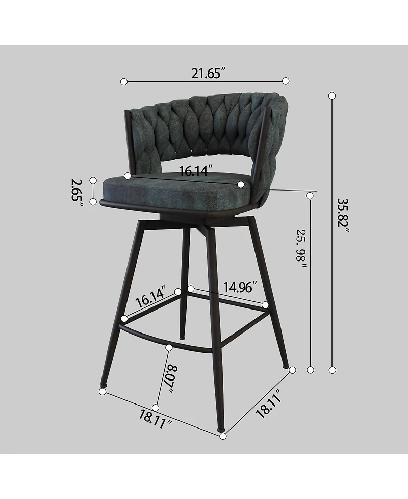 Streamdale 26" Suede Woven Swivel Bar Stools with Back and Footrest, Set of 2 (Blue)