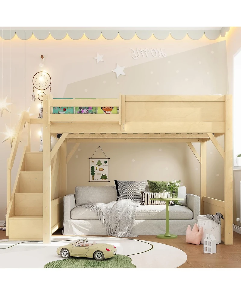 Streamdale Furniture Solid Wood Loft Bed with Wardrobe, Storage, and Stairs