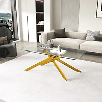 Streamdale Furniture 47.2" Rectangular Clear Tempered Glass Coffee Table with Golden Metal Legs