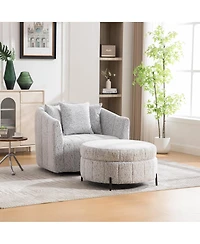 Streamdale Furniture Swivel Barrel Chair and Half with Storage Ottoman, Chenille Tufted Armchair