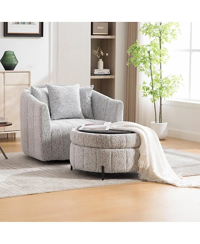 Streamdale Furniture Swivel Barrel Chair and Half with Storage Ottoman, Chenille Tufted Armchair