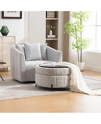 Streamdale Furniture Swivel Barrel Chair and Half with Storage Ottoman, Chenille Tufted Armchair