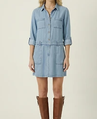 Modenaire Women's Long-Sleeve Button-Front Denim Mini Dress