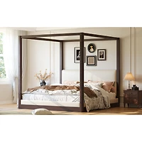 Streamdale Furniture Wood Canopy Platform Bed with Upholstered Headboard