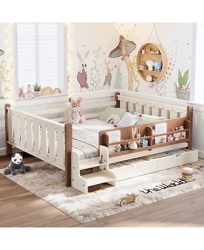 Streamdale Furniture Floor Bed with Storage Bookcases, Drawers, and Stairs