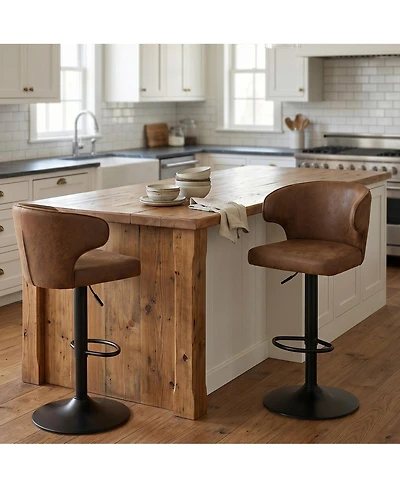 Streamdale Adjustable Swivel Suede Bar Stools with Backrest, Brown (Set of 2)