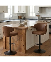 Streamdale Adjustable Swivel Suede Bar Stools with Backrest, Brown (Set of 2)