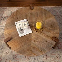 Streamdale Furniture 36.61" Round Herringbone Solid Wood Coffee Table with Tapered Legs