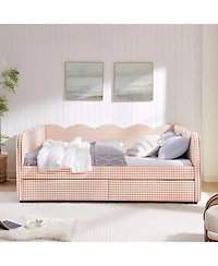 Streamdale Furniture Gingham Daybed with Storage Drawers, Usb Port and Wave Headboard