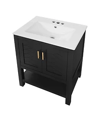 Sillysis 24 Inch Bathroom Vanity with Sink, Modern Solid Wood Mdf Cabinet, Adjustable Shelf and Soft Close Doors, Space Saving Design
