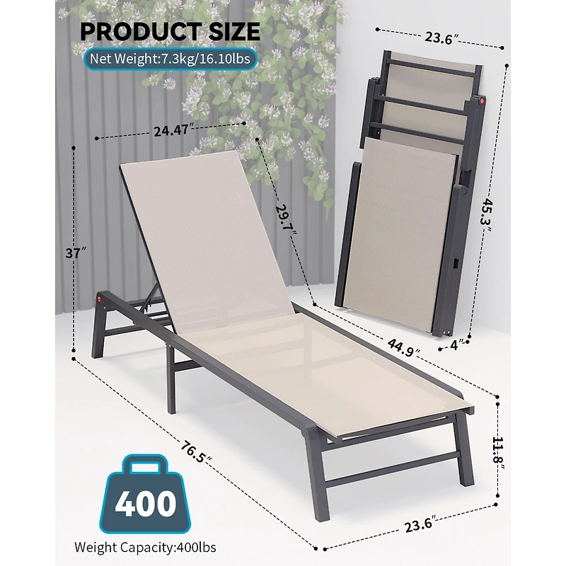 Streamdale Furniture Aluminum Outdoor Chaise Lounge Set of 2, Assemble-Free Patio Pool Loungers