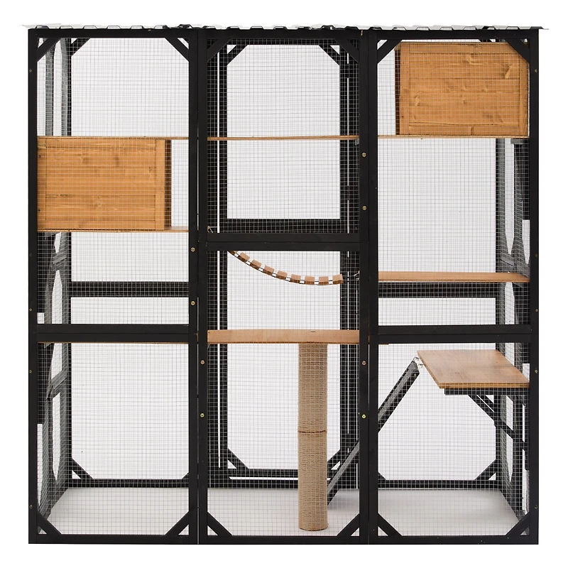Streamdale Furniture Outdoor Fir Wood Catio with Sleeping Houses, Platforms