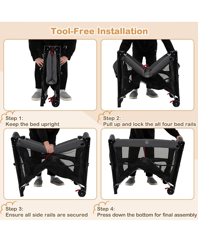 Costway Baby Bassinet Bedside Crib with Changing Table Mattress Detachable Canopy Basket