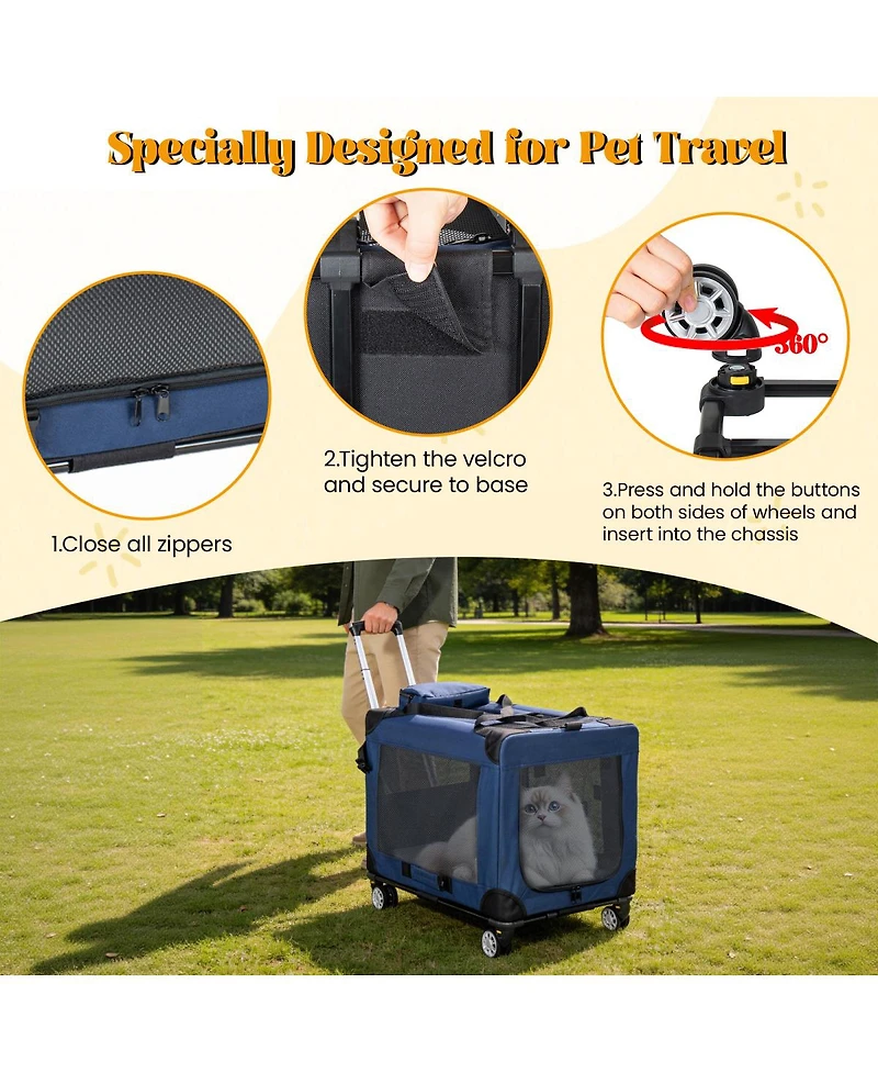 Streamdale Furniture 2-in-1 Collapsible Rolling Dog Crate for Medium-Large Dogs, 28