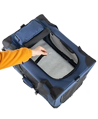 Streamdale Furniture 32'' Portable 3-Door Soft Dog Crate with Mesh Windows and Fleece Mat