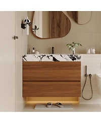 Sillysis Floating Bathroom Vanity with Faux Marble Top, Ceramic Undermount Sink and Soft-Close Drawers for Small Spaces