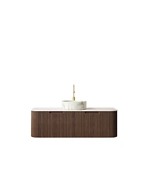Sillysis Wall Mounted Bathroom Vanity with Sintered Stone Top, Round Ceramic Basin, Stripe Drawer, Pre-assemble
