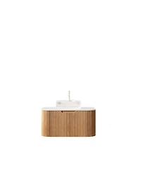 Sillysis Wall Mounted Bathroom Vanity with Crystal Glass Vessel Sink, Soft Close Drawer, Ample Storage
