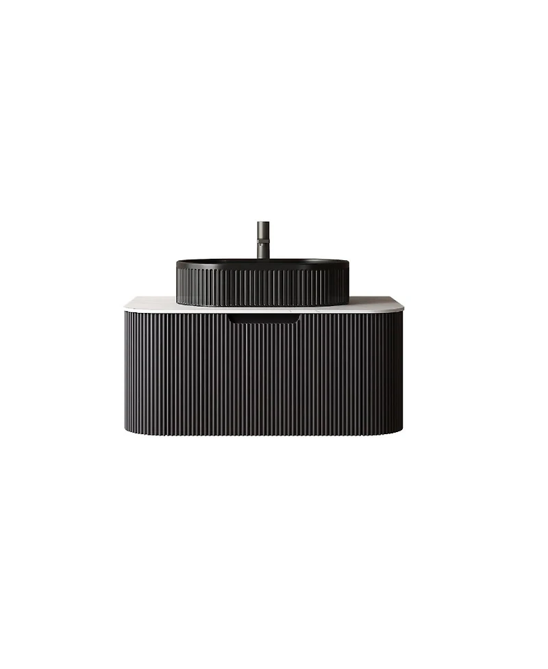 Sillysis Wall Mounted Bathroom Vanity with Sintered Stone Top, Oval Ceramic Sink, Striped Drawer Panel