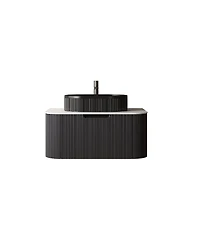 Sillysis Wall Mounted Bathroom Vanity with Sintered Stone Top, Oval Ceramic Sink, Striped Drawer Panel