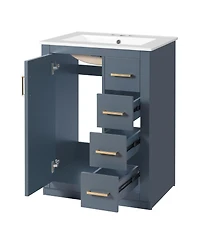 Sillysis 24 Inch Modern Bathroom Vanity with Sink, Solid Wood Mdf Cabinet 3 Soft Close Drawers, Space-Saving Storage