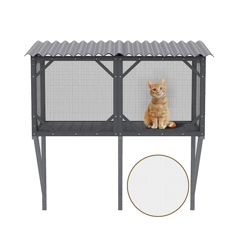 Streamdale Furniture 43.3" Outdoor Cat Window Box Enclosure with Bug-Proof Net