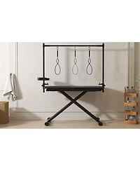 Streamdale Furniture 47 Inch Large Foldable X Lift Dog Grooming Table with Adjustable Arms and Organizer