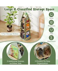 Gymax Kids Rotating Bookshelf 4 Tier Tree Shape Revolving Bookcase 360 Degrees Display Rack