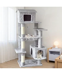 Streamdale Furniture 64in Multi-Level Cat Tree with House, Hammock, and Scratching Posts