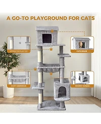 Streamdale Furniture 64in Multi-Level Cat Tree with House, Hammock, and Scratching Posts