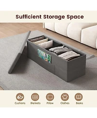 Slickblue End of Bed Folding Ottoman Bench with Linen Upholstery and Hidden Storage