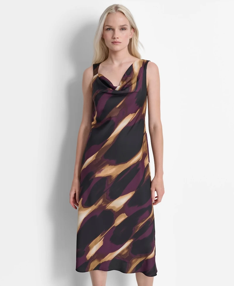 Dkny Women's Printed Cowl Neck Midi Dress