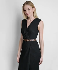 Dkny Women's V-Neck Belted Midi Dress