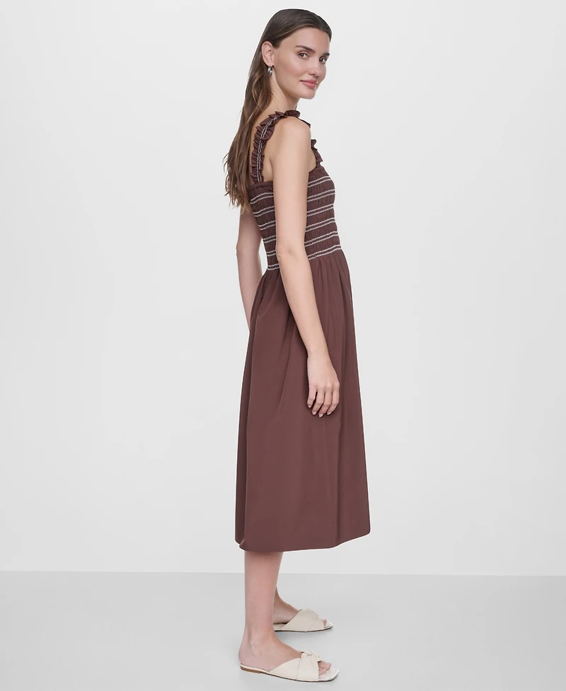 Dkny Women's Smocked Bodice Sleeveless Midi Dress
