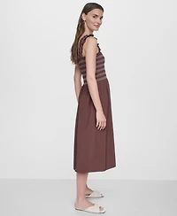 Dkny Women's Smocked Bodice Sleeveless Midi Dress