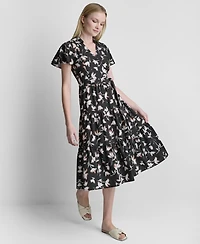 Dkny Women's Flutter-Sleeve Tiered Printed Midi Dress