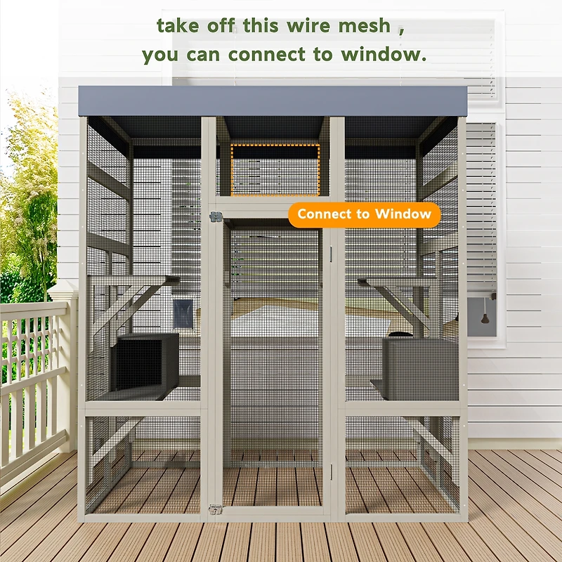 Streamdale Furniture Wooden Outdoor Catio with Waterproof Top and 2 Napping Boxes