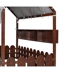 Streamdale Furniture Montessori House Bed with Fence, Storage Shelves and Lights