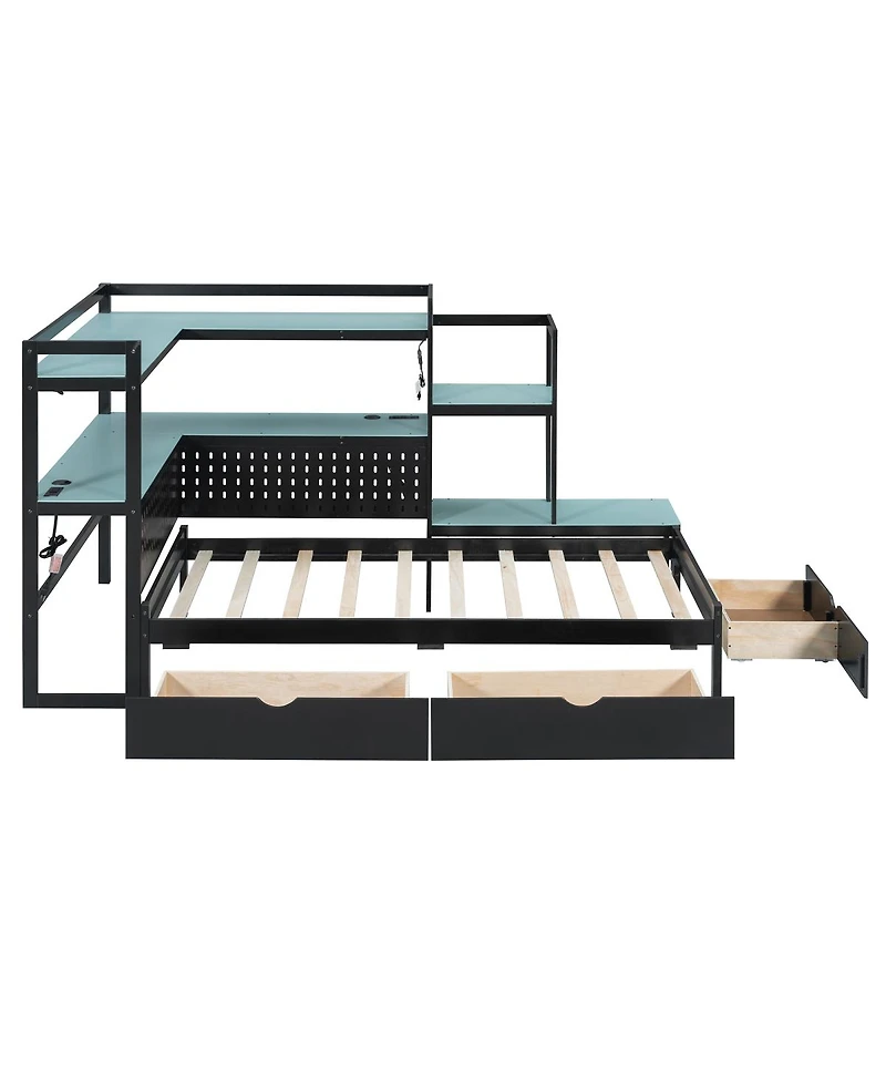 Streamdale Furniture Gaming Daybed with Desk, Led Lights
