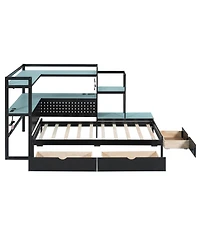 Streamdale Furniture Gaming Daybed with Desk, Led Lights