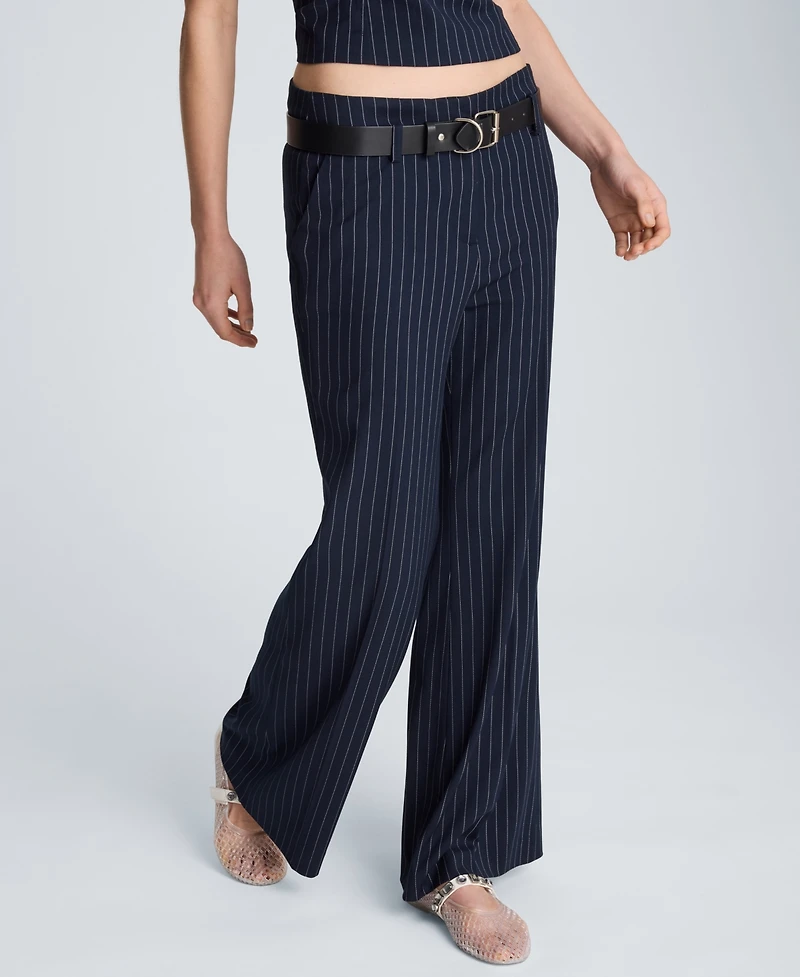 Kenneth Cole Women's Pinstripe Belted Flare Pants