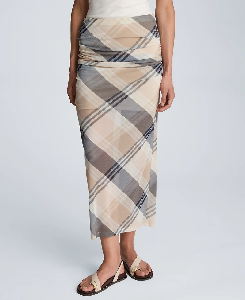 Kenneth Cole Women's Side Ruched Mesh Midi Skirt