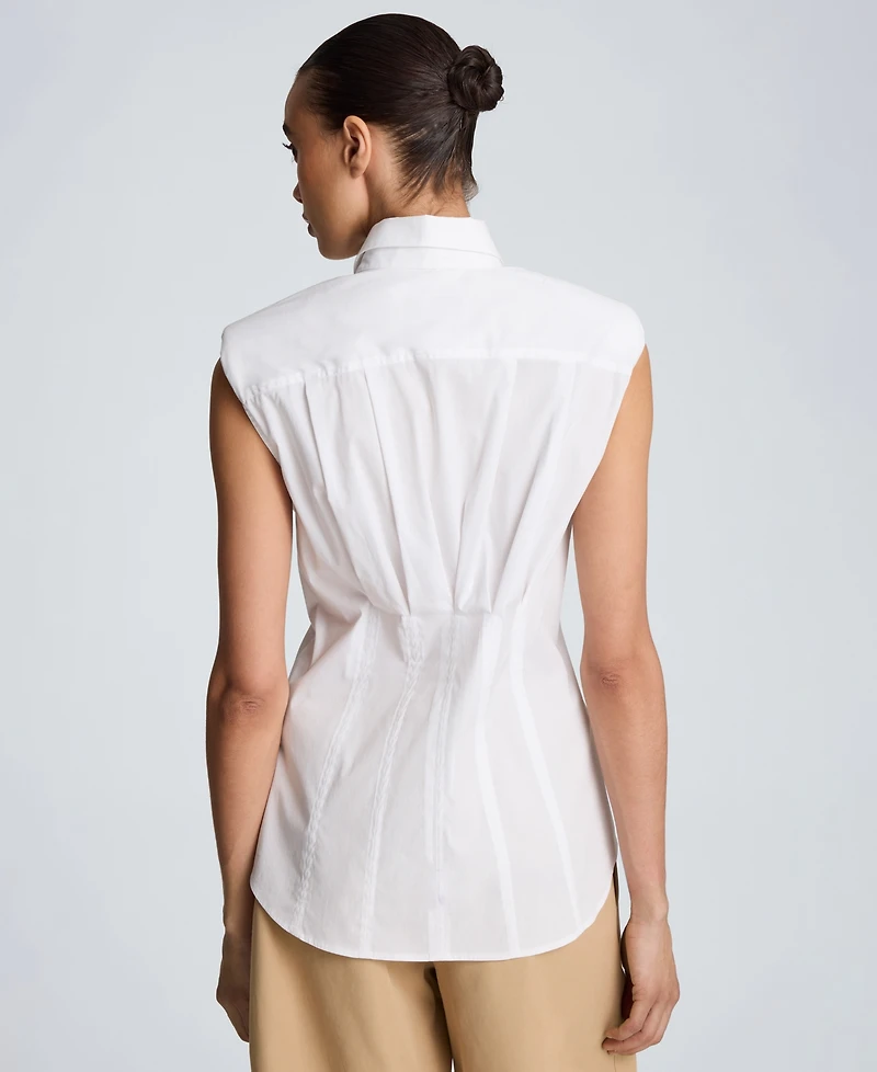 Kenneth Cole Women's Cotton-Blend Pleated Sleeveless Shirt