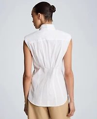 Kenneth Cole Women's Cotton-Blend Pleated Sleeveless Shirt