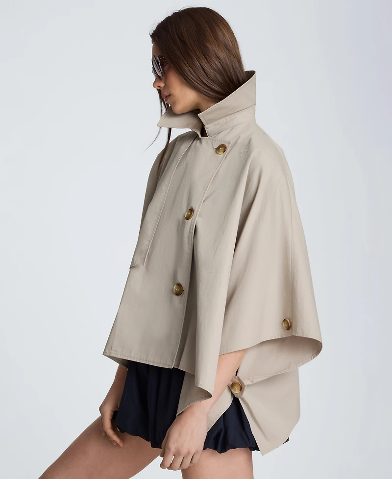 Kenneth Cole Women's Cotton-Blend Notch Collar Trench Cape Jacket