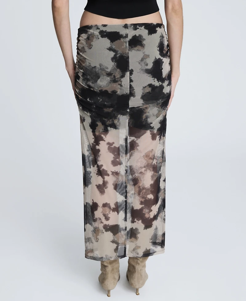 Kenneth Cole Women's Side Ruched Printed Mesh Midi Skirt
